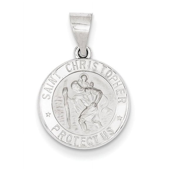 14K White Gold Polished/Satin St Christopher Medal Hollow Pendant (21.2 X 15) Made In United States xr1300