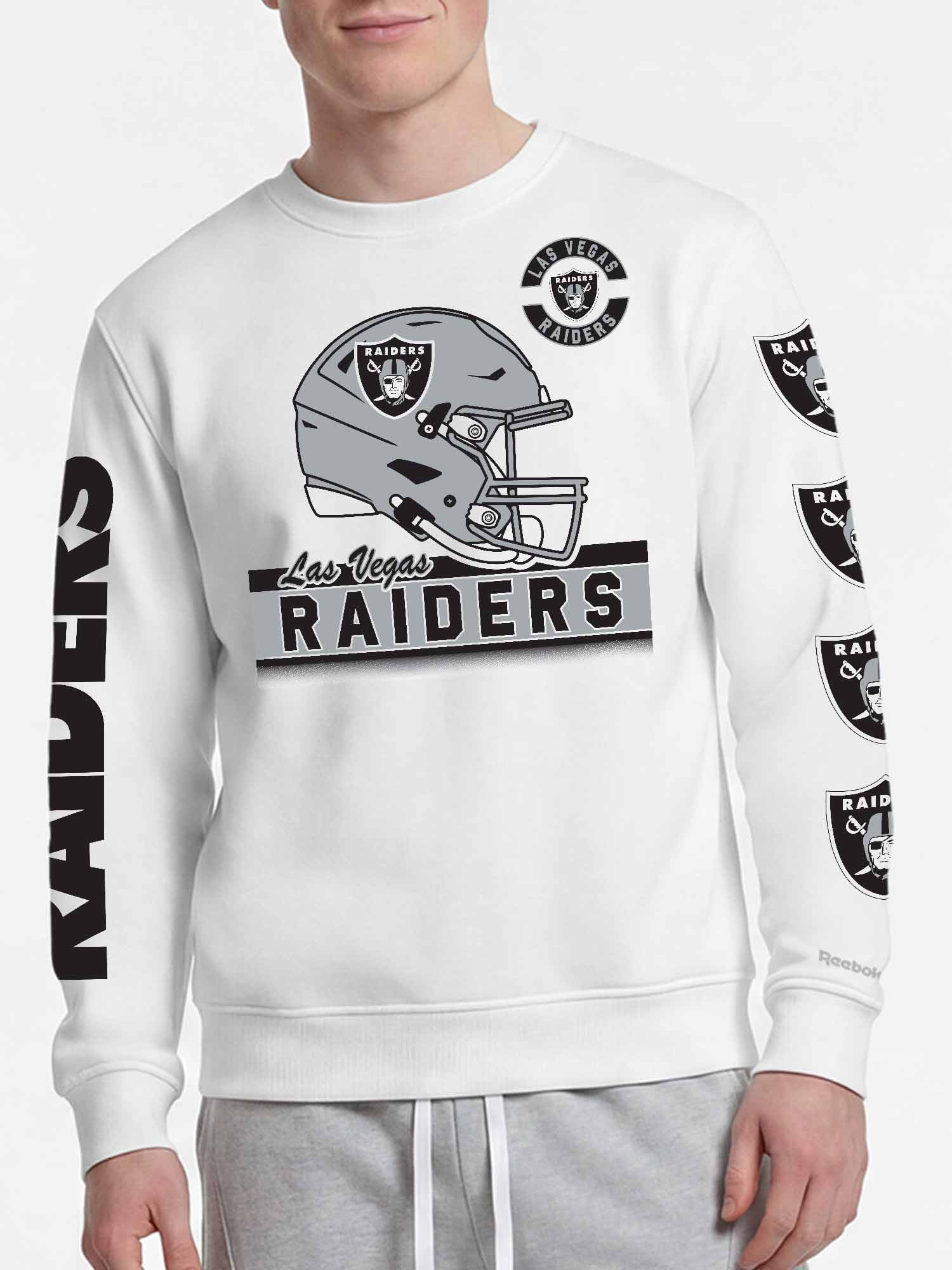 Las Vegas Raiders Reebok Mens White Crew Sweatshirt