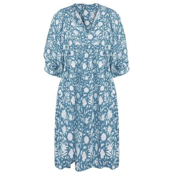 TJAZFJPA Overall Dress Women Floral Fashion Women's Loose Large Size Casual Dress Mid Sleeved Summer Dress Sleeved Dress Sweetheart Neckline Dress Dresses for Women Hide Tummy