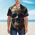 thumbnail image 2 of Vsdgher Gold Pattern Black Skull Print Men's Hawaiian Shirts Button Down Tropical Holiday Beach Shirts Vacation Clothes,Large, 2 of 7