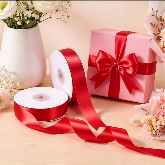 Jaikg Red Satin Ribbon Decorative 2 Rolls 1.5 inch x 60 Yards