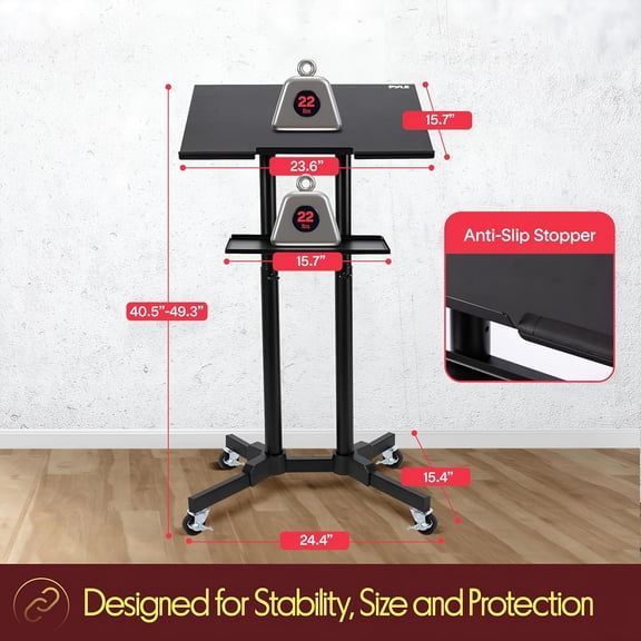 Height Adjustable Lectern Podium Stand with LED Light, Mobile Rolling Table for Classrooms