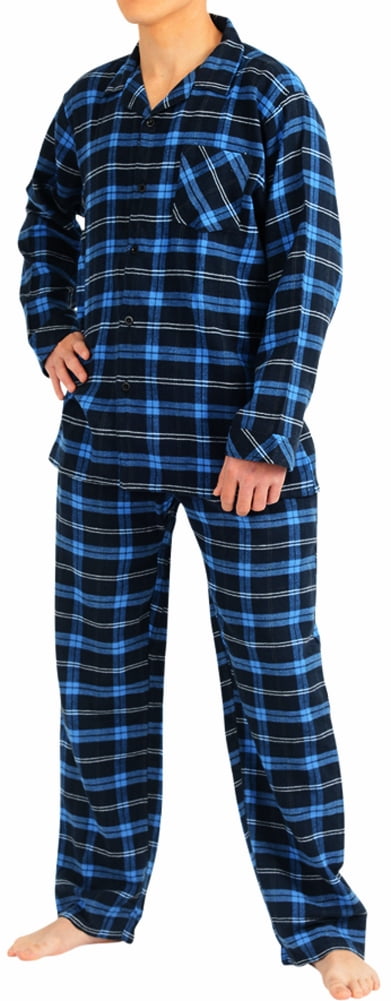 NORTY Mens Cotton Blend Flannel Pajama Sets Adult Male Blue Plaid S