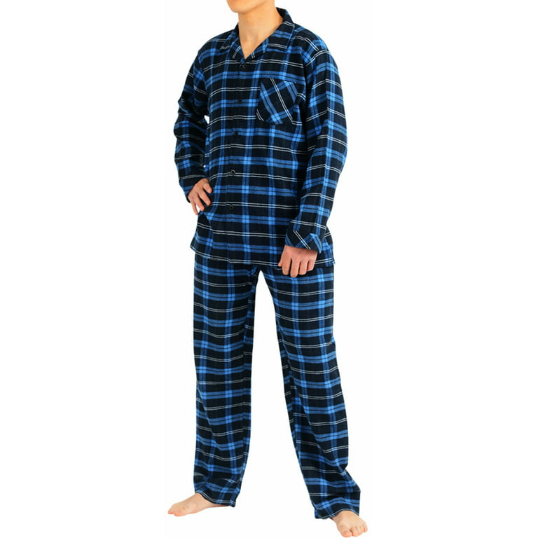 NORTY Mens Cotton Blend Flannel Pajama Sets Adult Male Blue Plaid S