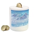 thumbnail image 2 of Winter Piggy Bank, Little House Below the Majestic Mountains in the Winter Ice Blizzard Frozen Cold Weather, Ceramic Coin Bank Money Box for Cash Saving, 3.6" X 3.2", Blue, by Ambesonne, 2 of 4