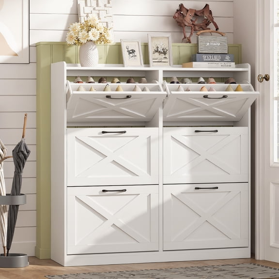 VEANERWOOD Large Shoe Storage Cabinet with 6 Flip Drawers for Entryway, Narrow Shoe Rack Organizer with Metal Handles for Hallway, Closet