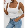 thumbnail image 6 of Women'S Summer Sleeveless Square Neck Tank Top Ruched Slim Fit Basic Vest Tops White L, 6 of 9