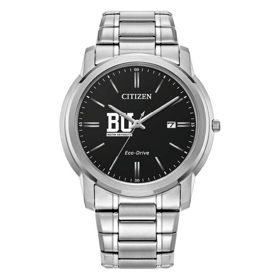 Men's Citizen Watch  Silver Boston University Eco-Drive Black Dial Stainless Steel Watch