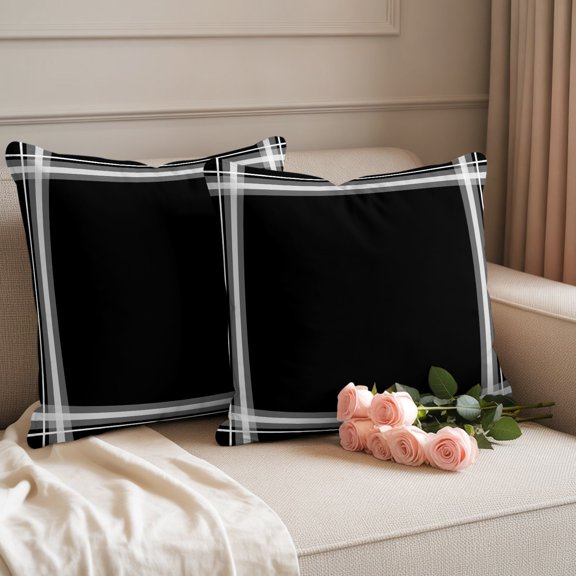 Outdoor Pillow Cover 18x18inch Set of 2, Black and White Plaid Waterproof Decorative Throw Pillow Cover for Couch Sofa, Traditional Lattice Pattern Pillowcase Cushion Cases for Patio Garden Bed Car