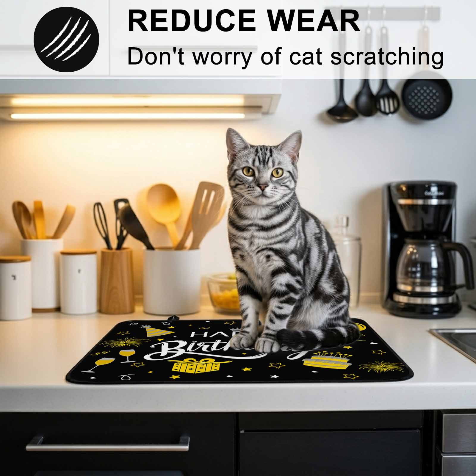 Happy Birthday Stove Top Cover for Electric Stove, Heat-proof & Non Slip Glass Top Stove Cover Protector, Yellow Cake Birthday Gifts Balloon Black Kitchen Flat Cooktop Rubber Mat 24x21 Inches