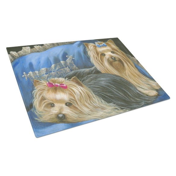 Carolines Treasures PPP3293LCB Yorkshire Terrier Yorkie Satin and Lace Glass Cutting Board Large, 12H x 16W, multicolor