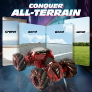 Tecnock Remote Control Car for Kids, 2.4GHz 4WD Gesture Sensing RC Cars - 360° Rotating Double Sided Hand Controlled RC Stunt Car with LED Lights