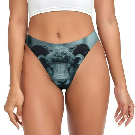 Qokaie Moody Ram Portrait Printed Women s Cotton Thong Underwear  Sexy Breathable Panties G-string-Medium