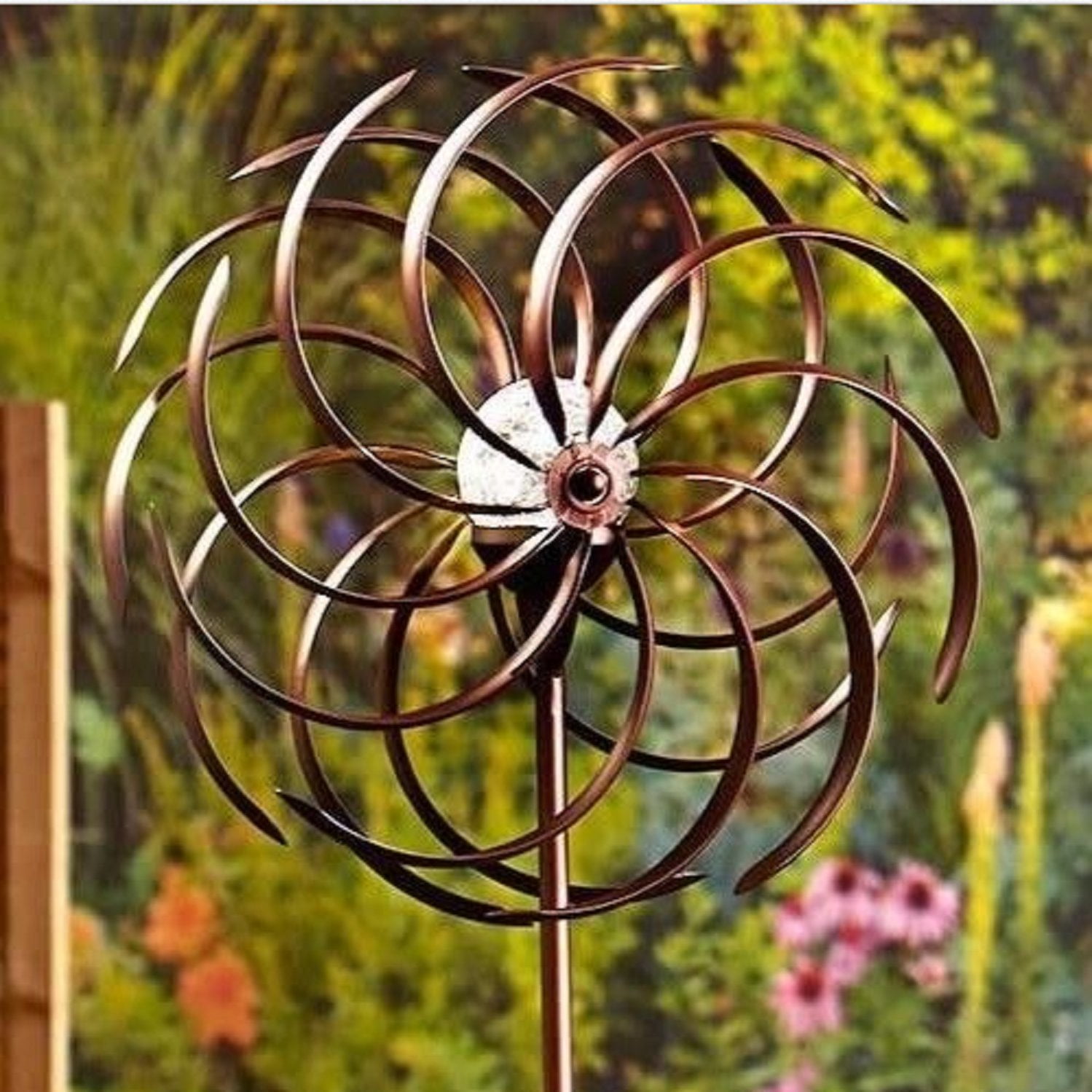 USA Premium Store Double Spiral Solar Lighted Garden Pinwheel Wind