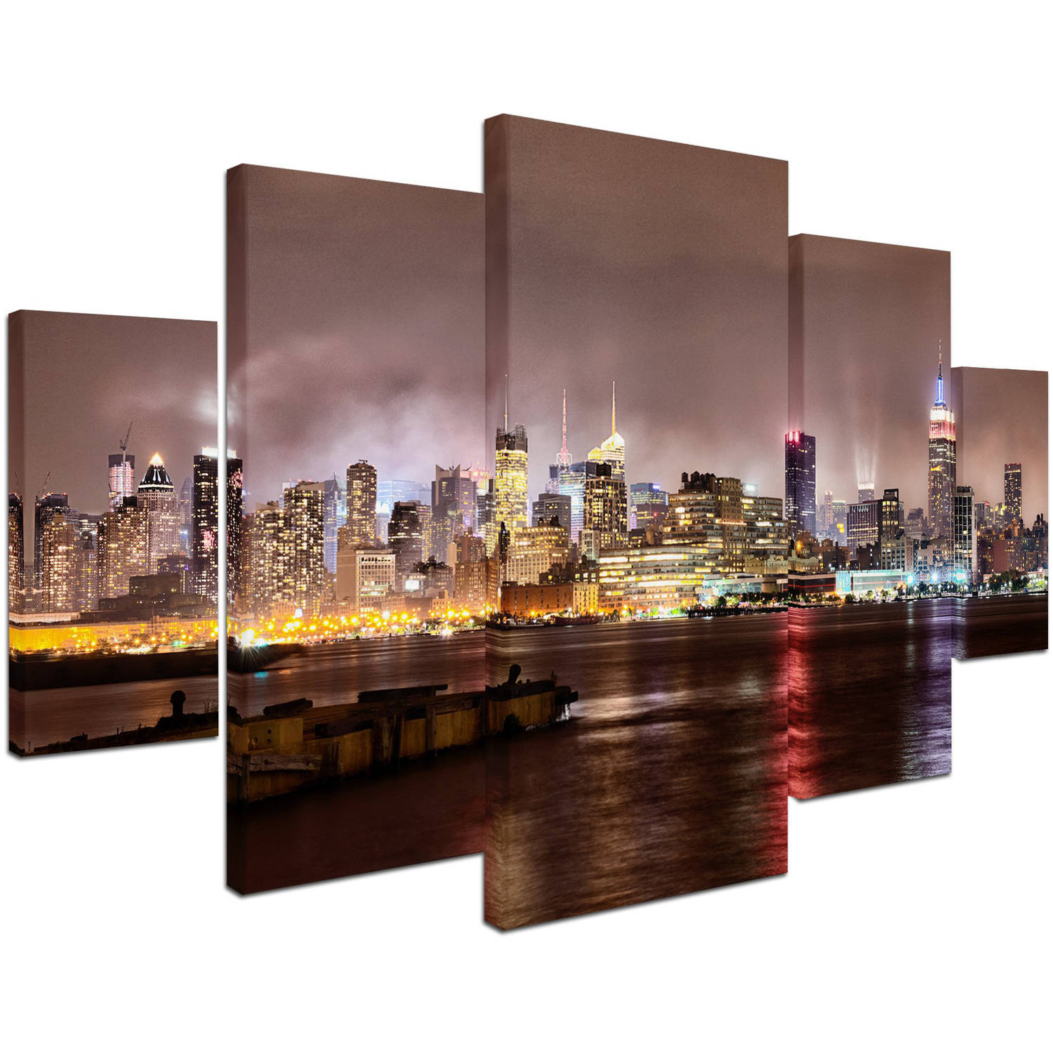 Trademark Fine Art "Midtown Manhattan Over Hudson River" Canvas Art by David Ayash 5-Panel Set