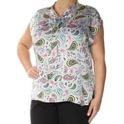 NINE WEST $69 Womens New 1261 Silver Paisley Tie Neck Cap Sleeve Top 1X Plus B+B
