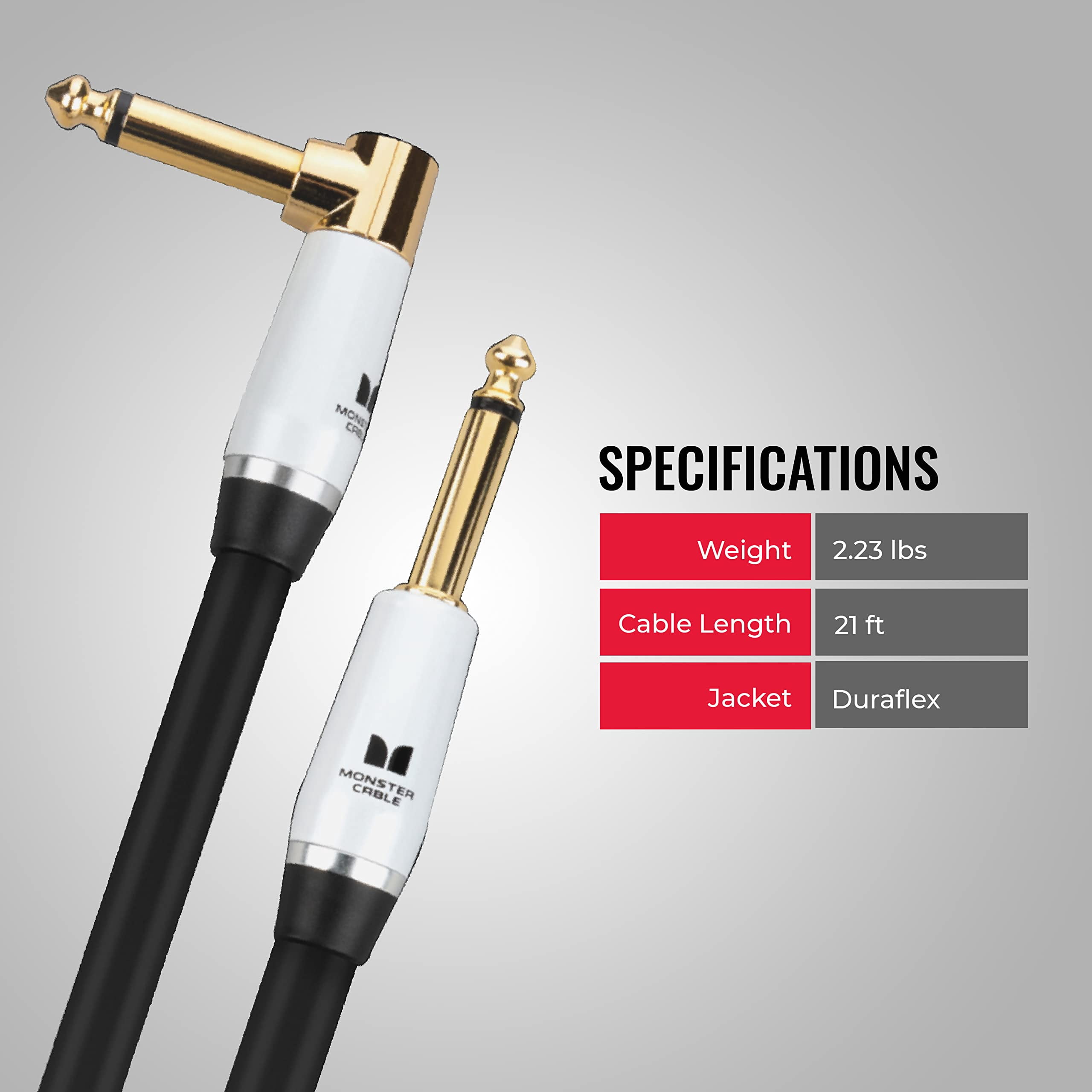 Monster Studio Pro 2000 21' Right Angle to Straight Instrument Cable, Premium Sound Quality, Durable Nylon Braided Construction