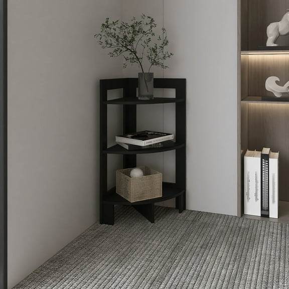 3 Shelf Side Table Corner, 31.7" High, Compact End With Tray, Sleek For Any Space, Black Corner Table, Tall, Versatile Room,