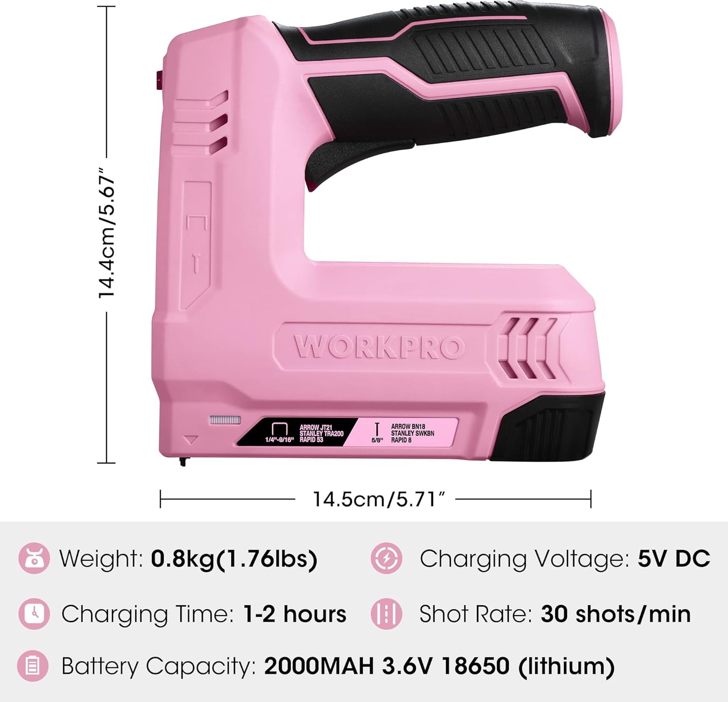 WORKPRO 3.6V Electric Staple Gun, 2-in-1 Brad Nailer with 2000 Fasteners, Usb Rechargeable for Upholstery and Home Diy Projects, Pink Ribbon