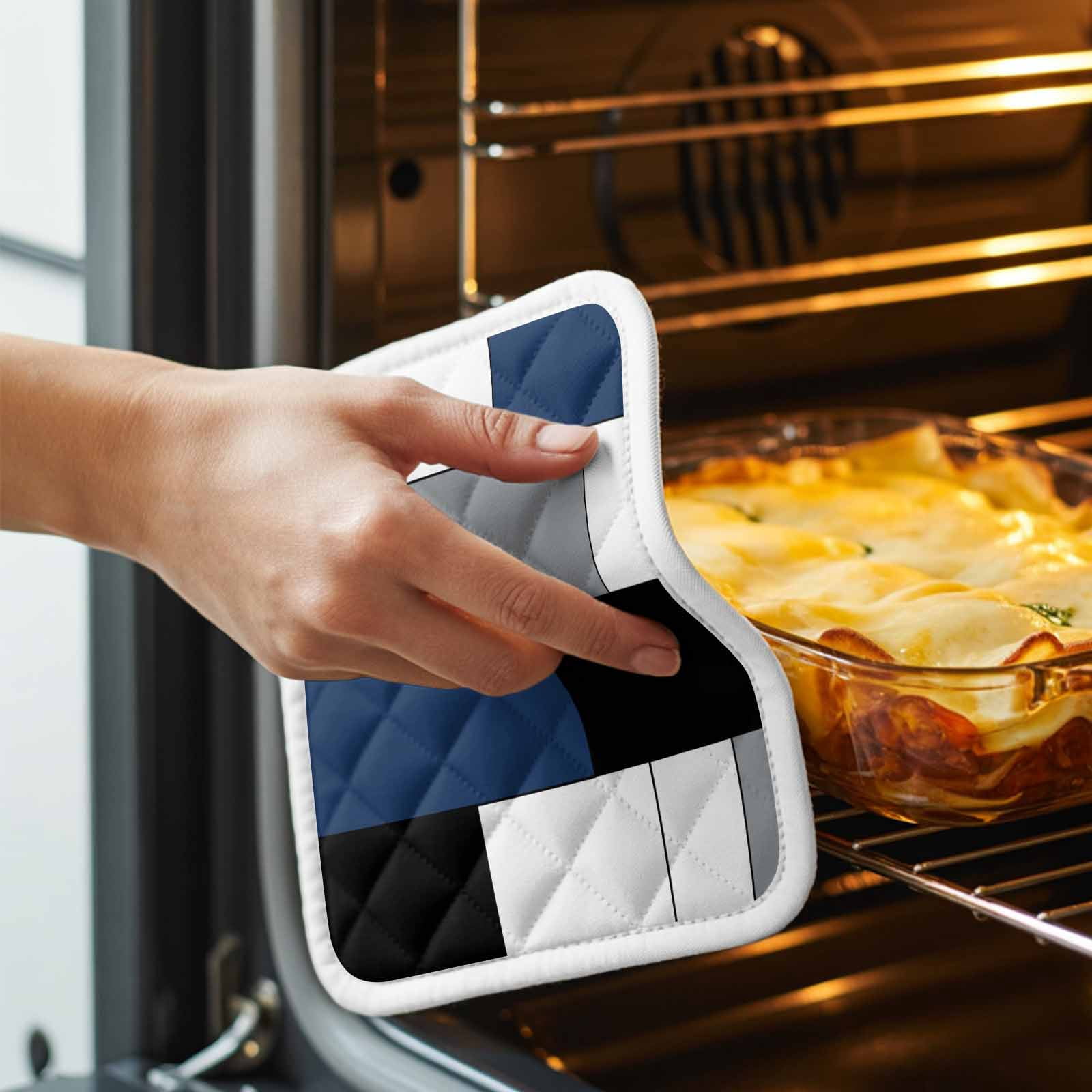 Navy Blue Black Grey Pot Holders for Kitchen Heatproof Potholder, 4 Pack Modern Irregular Geometric Abstract Hot Pads Multipurpose Oven Pads Cloth Potholders Trivet for Cooking and Baking