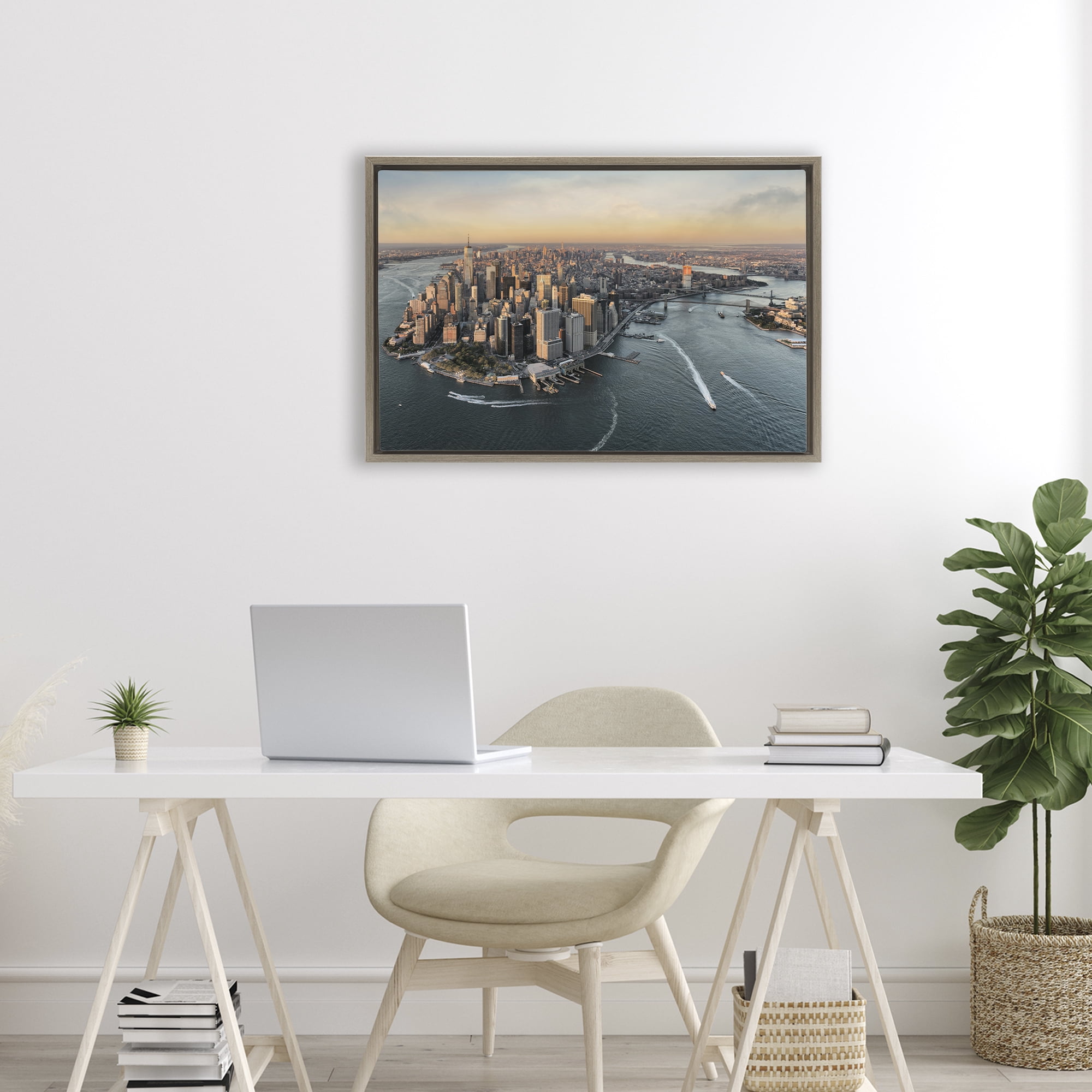Stupell Industries Manhattan From Above Brown Framed Floater Canvas Wall Art, design by Scott Stulberg