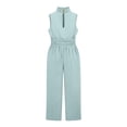 thumbnail image 5 of LEKWK Linen Sets for Women 2 Piece High Neck Sleeveless Cinched Tops and High Waisted Wide Leg Pants with Pockets Summer Casual Loose Solid Outfits, 5 of 8