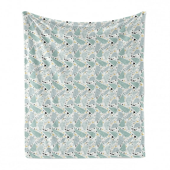 Abstract Soft Flannel Fleece Blanket, Scattered Cluttered Layout of Irregular Shapes Dotted Motifs Pattern, Cozy Plush for Indoor and Outdoor Use, 50" x 60", Pale Seafoam and White, by Ambesonne