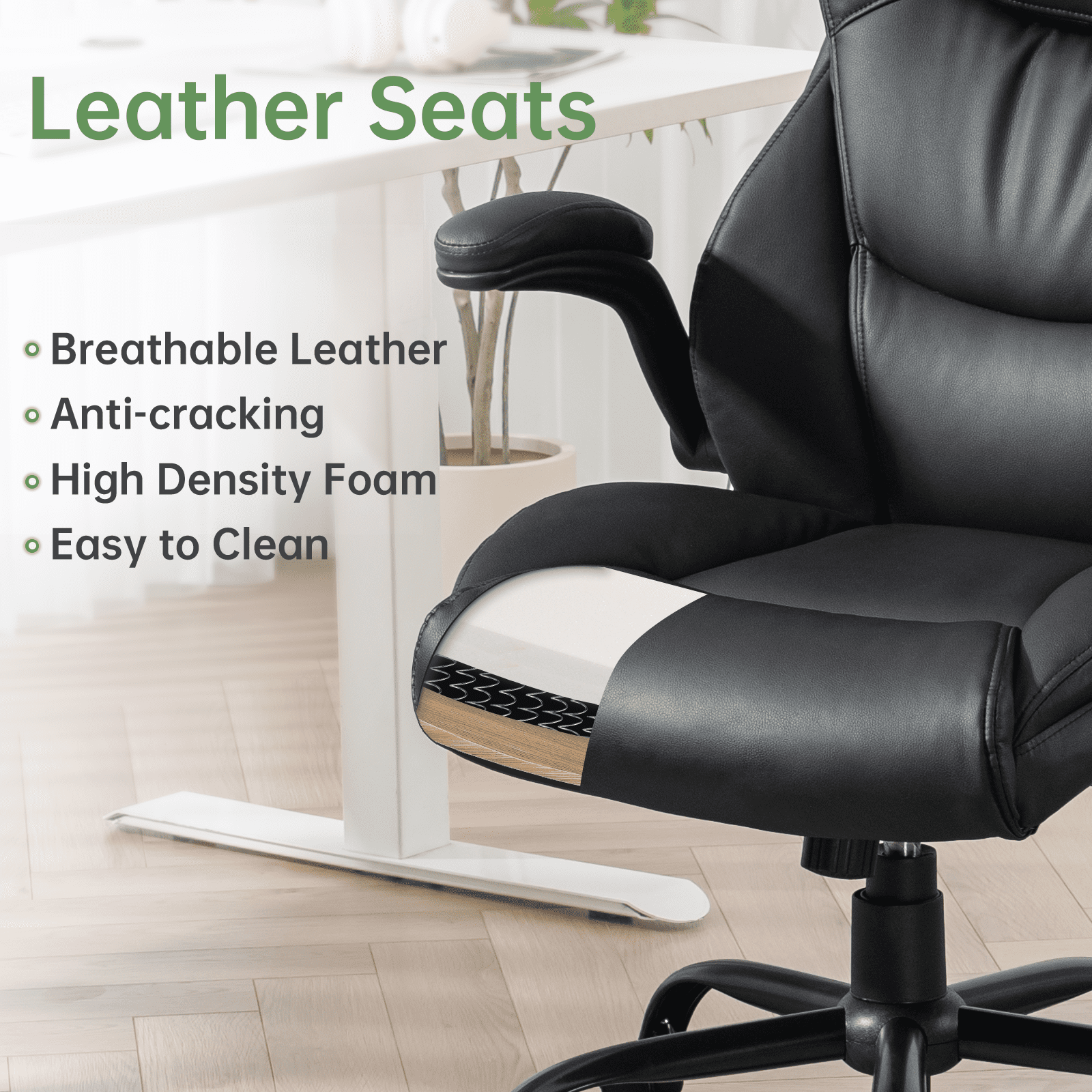 Big and Tall Office Chair 400LBS, Heavy Duty High Back Executive Ergonomic PU Leather Desk Chair, Adjustable Height 360° Swivel Rolling Wheels Computer Chair for Home Office Work