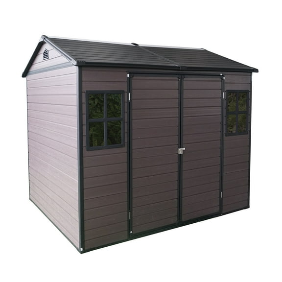 Alvantor 8 x 6 Ft Resin Storage Shed with Floor Outdoor Waterproof Garden Shed with Window and Lockable Door for Backyard, Garden, Patio Brown
