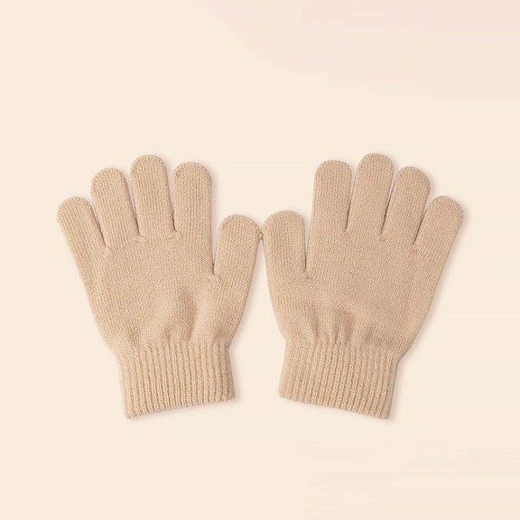 Glisme Kids Knit Fall Winter Gloves Soft Stretchy Thermal Knitted Gloves for Boys Girls Indoor Outdoor Activities Beige