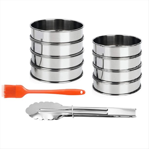 8 Aros para Muffins Ingleses de Acero Inoxidable de 8/10 Cm, Moldes para Aros de Pastelería Redondos de Doble Laminado para Hornear