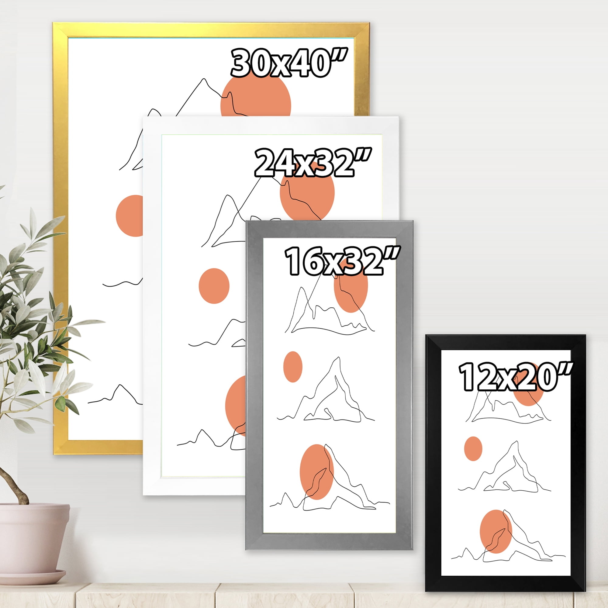 Designart 'Abstract Red Moons With Mountain Range' Modern Framed Art Print