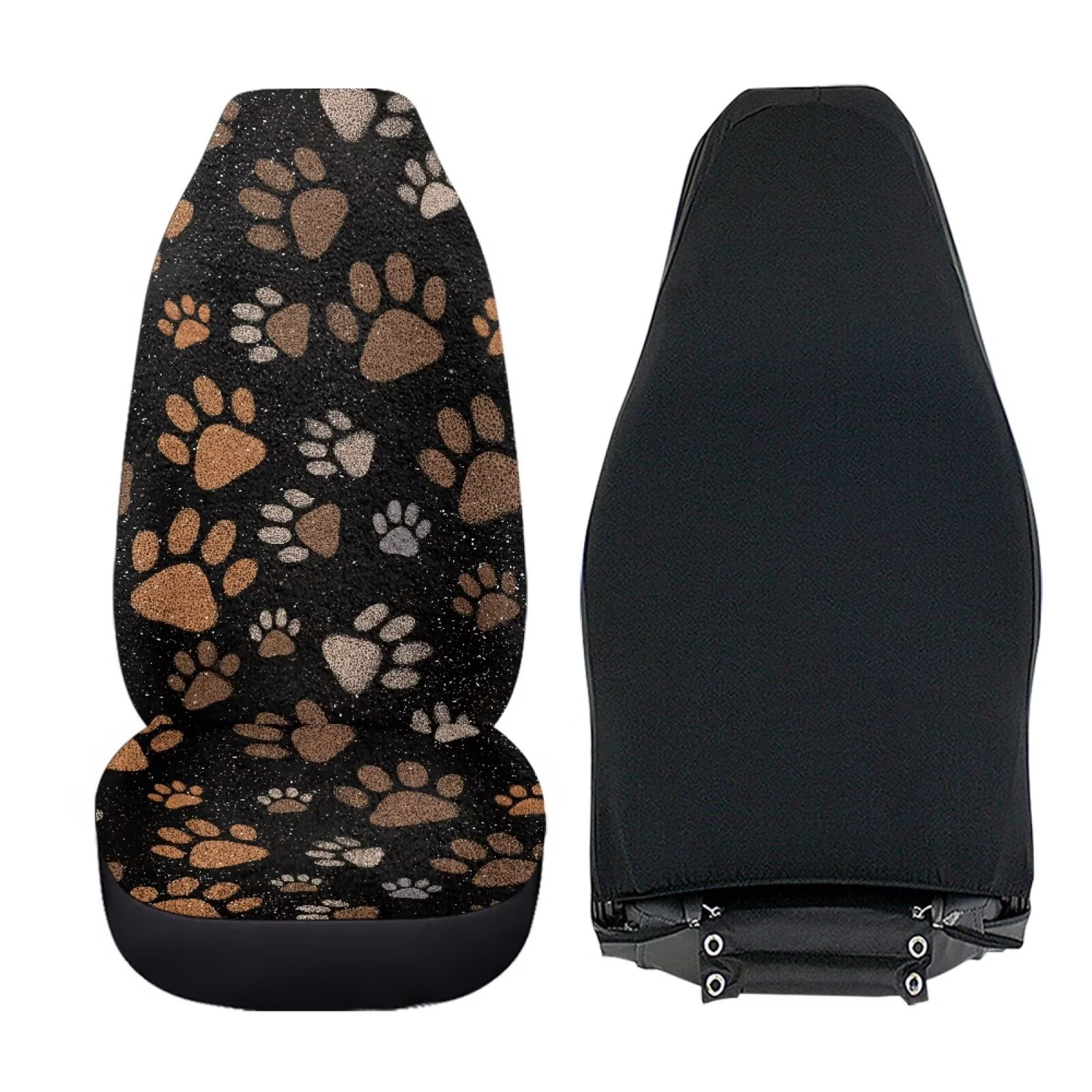 Uorisanigo Car Seat Cover Set of 2, Flurry High Back Front Seat Covers for Women Men, Brown Dog Paw Bucket Seats Cushion Universal Fit for SUVs/Vans/Trucks, Car Interior Set