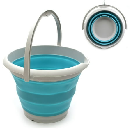 Collapsible Pail - SAMMART 10L (2.6 Gallon) Collapsible Plastic Bucket - Foldable Round Tub - Portable Fishing Water Pail - Space Saving Outdoor Waterpot, Size 33cm Dia (1, Bright Blue) 1