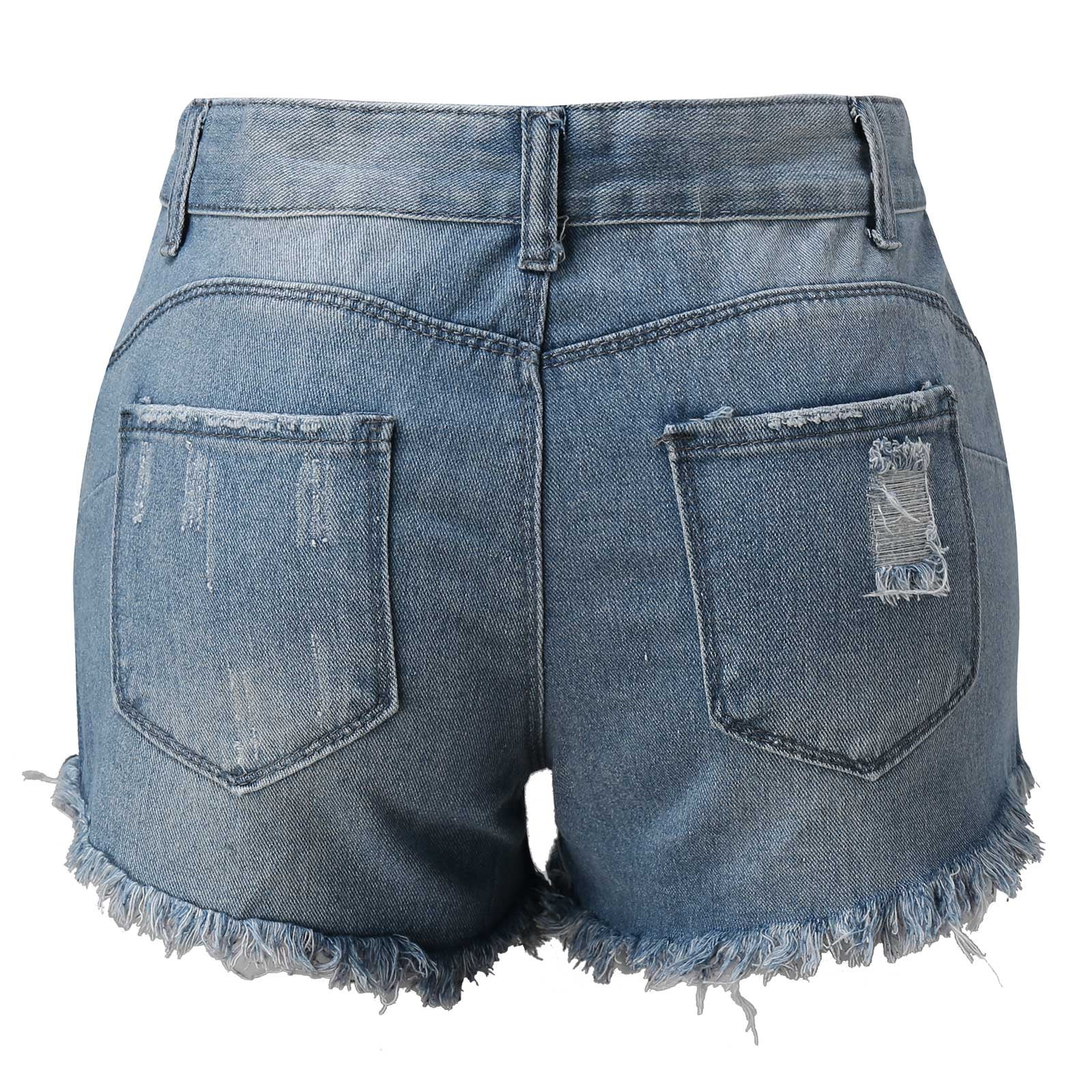 H xoxing Women Shorts Jeans Pocket Denim Hole Solid High Waist Hot High Stretch Slim Skinny Fit Mini Pants Summer 