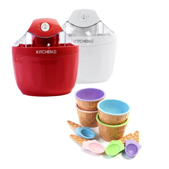 Kitchen HQ 2-pack Ice Cream Makers with Cups and Spoons Restored Red
