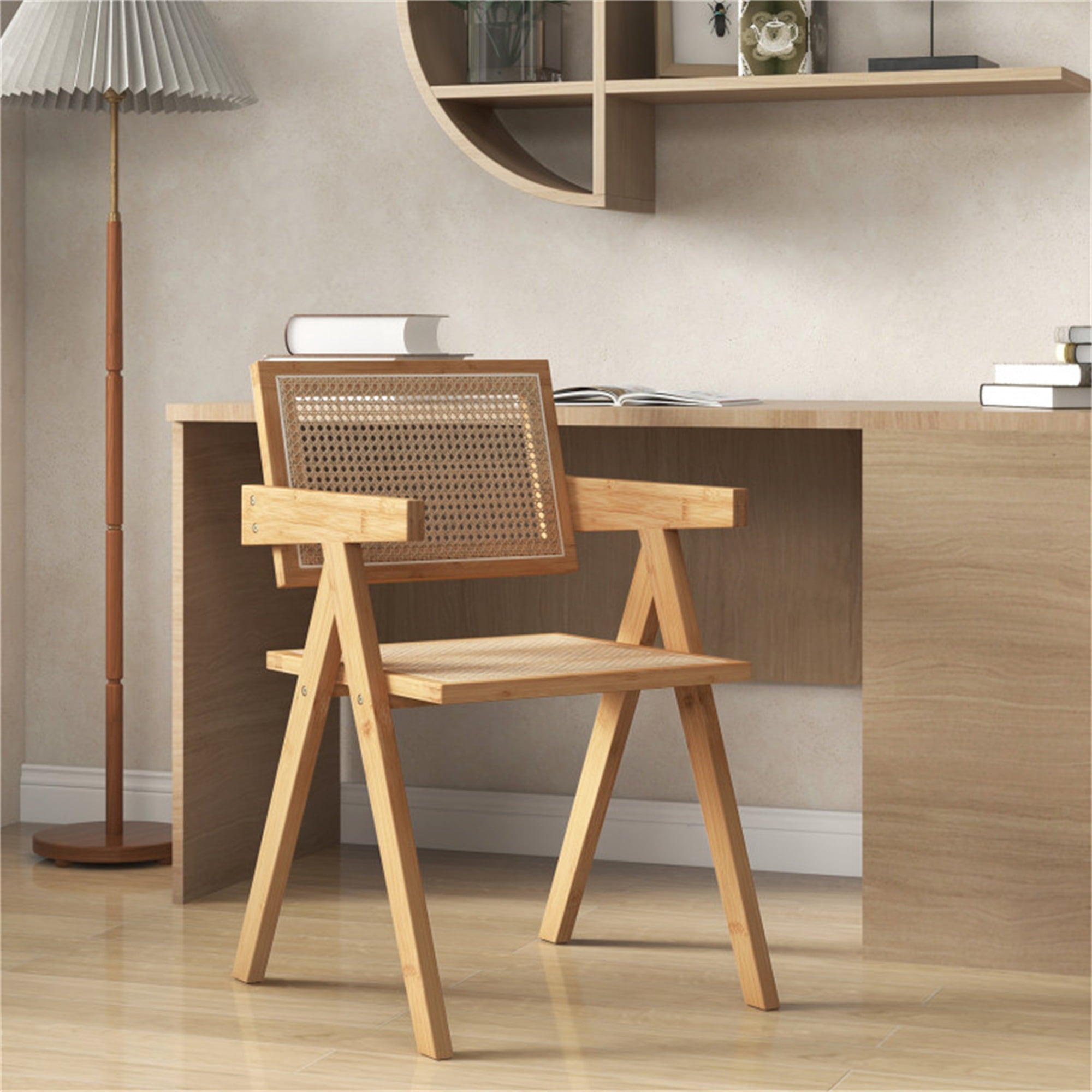 Demi Bonn Set of 2 Rattan Accent Chairs with Natural Bamboo Frame Dining Chairs, Beige