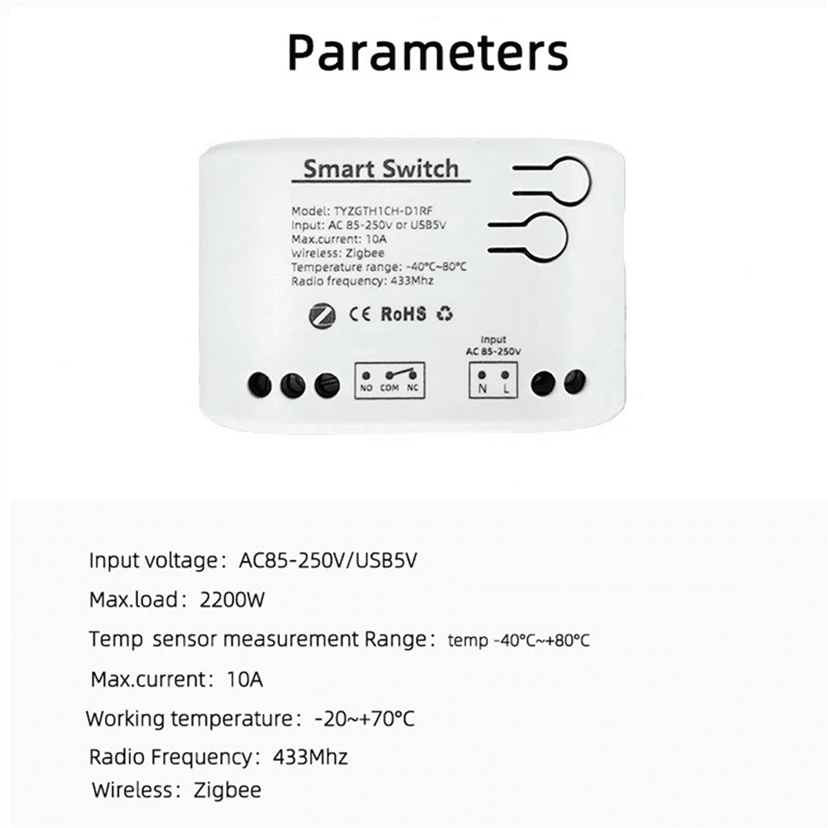 4Pc Tuya Smart Zigbee Switch with Temperature Sensor Passive Dry Contact Zigbee Relay Work with Home Assistant AC85-250V,4 x Smart Switch,White