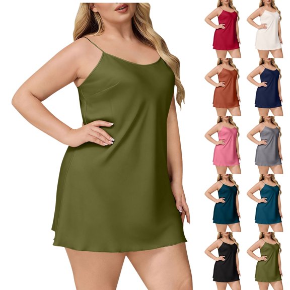 ShiShine Plus Size Chemise Nightgown for Women Spaghetti Strap V Neck Slip Dress Loungewear Sleepwear for Nightwear