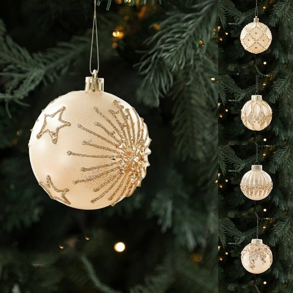 8CM Champagne Gold Christmas Ball Ornament, Electroplated Plastic Hanging Decoration, Festive Tree Pendant for Home Holiday Decor