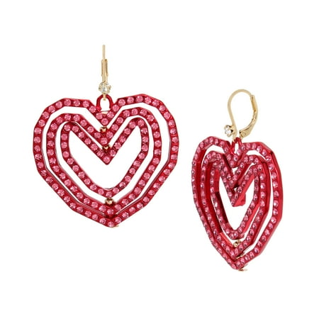 Betsey Johnson Womens Pavé Heart Drop Earrings C80
