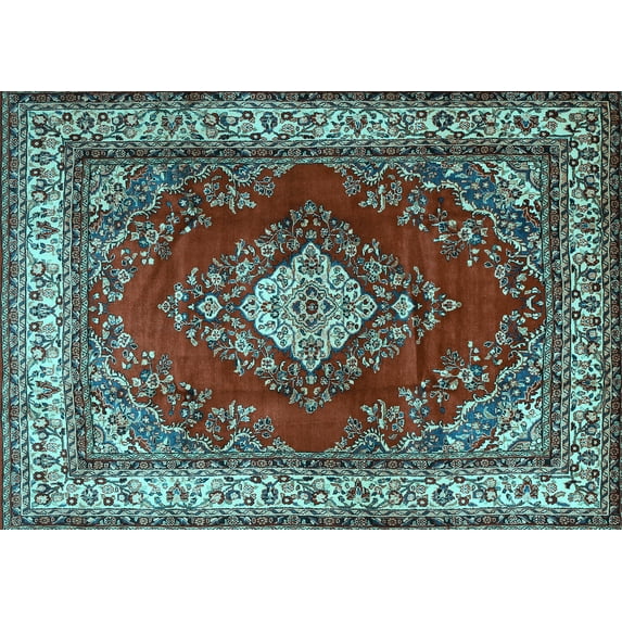 Ahgly Company Indoor Rectangle Medallion Light Blue Traditional Area Rugs, 8' x 12'