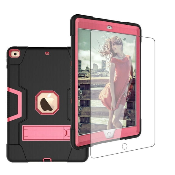 New iPad 9th Generation Case iPad 10.2 inch 2021 Released With A Screen Protector ,SOATUTO Shockproof Rugged Cover iPad 10.2 HD Tempered Glass For iPad 9th 8th 7th 10.2 inch - 1Pcs/Black+Pink