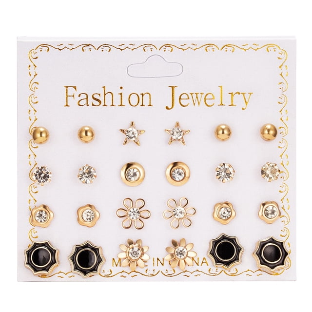 Youkk 12 Pairs Rhinestones Claw Earrings Women Stud Earring Set Ear Clip Pin Set Girls Jewelry Holiday Gift