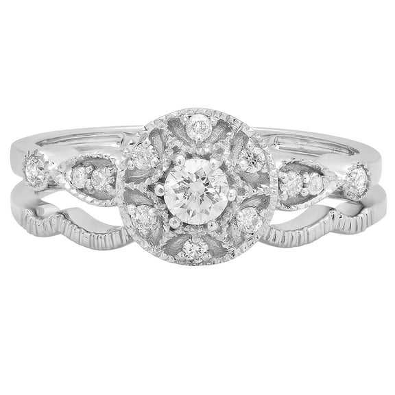 Dazzlingrock Collection 0.33 Carat (ctw) Round White Diamond Ladies Engagement Ring Band Set 1/3 CT | 14K White Gold