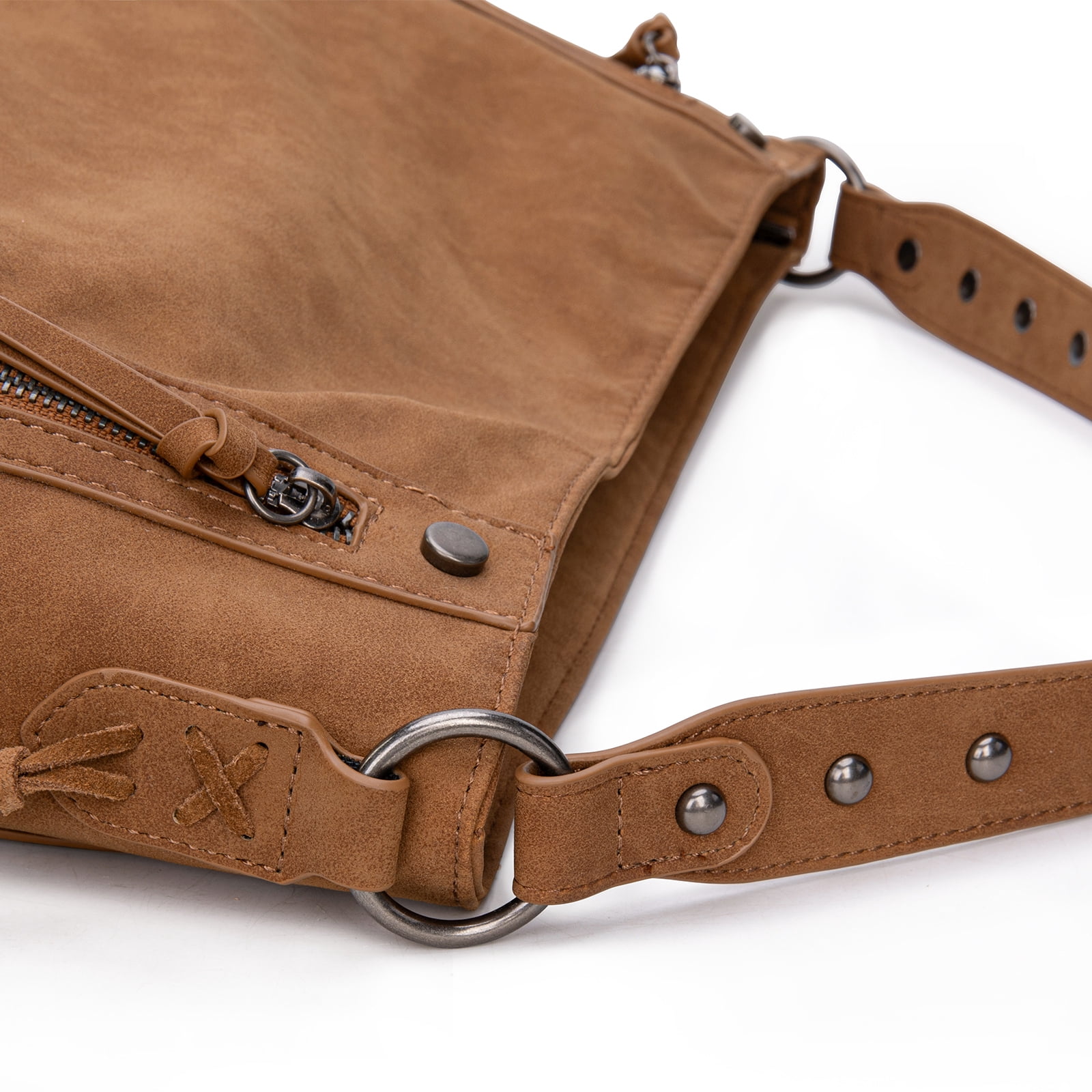 Wrangler Large Hobo Purses and Handbags for Women with Buckle and Fringe Zipper Faux Suede Shoulder Bag, Brown