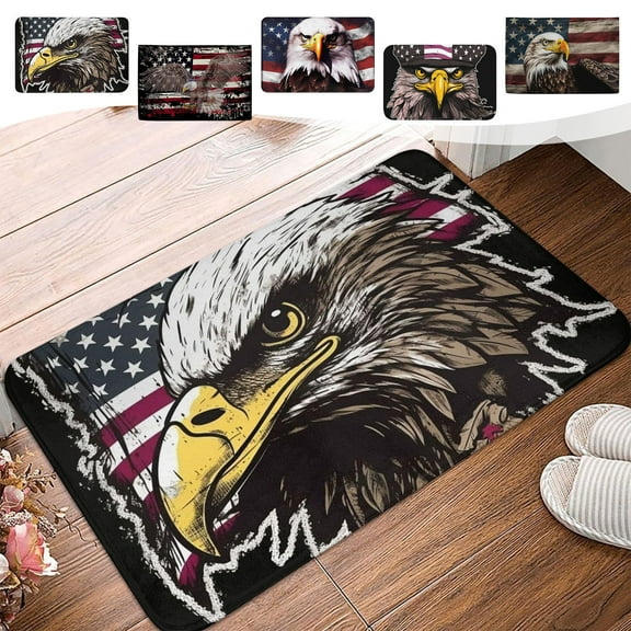 Dmlowu 4th of July Decorations Bathroom Rugs 16x24" Non Slip Patriotic Kitchen Mats for Floor Comfortable Quicker Dry Rugs for Living Room
