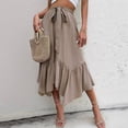thumbnail image 4 of Faldas Largas para Mujer, Cintura Alta, Estilo Renacentista, Dobladillo Irregular Caqui XL, 4 of 9