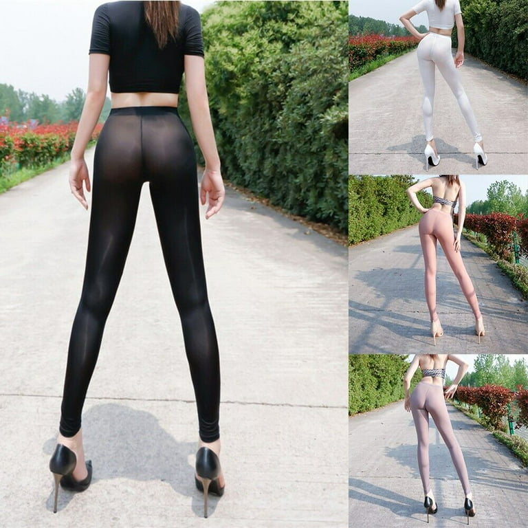 Womens Nylon Sheer Yoga Leggings Slim Stretchy Pants Sexy See