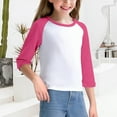 thumbnail image 2 of XXWXYD Girls Ragla𝗇 Long Sleeve Color-Block Tee Cute Crewneck T-Shirt Trendy Fall Blouses Casual Comfy Tops for Kids 5-14Y, 2 of 9